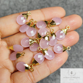 50% Off Pink Chalcedony Faceted Charm Connector, Electroplated Connector, Jewelry Making Connector, Gift For Her, Pear Shape Pendant Charms